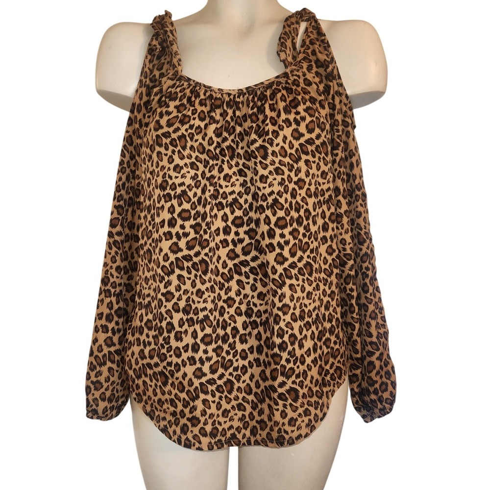 JNCO Forever Young Women Leopard Print Cold Shoulder Long Sleeve Top XS